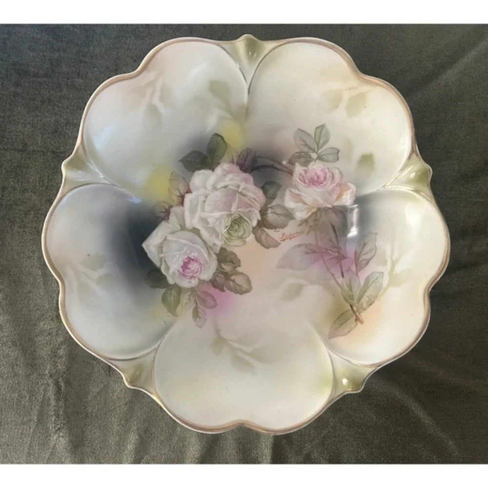 Vintage German Made‎ Artist Signed Serving Bowl Hand Painted By Rocheval Gold
